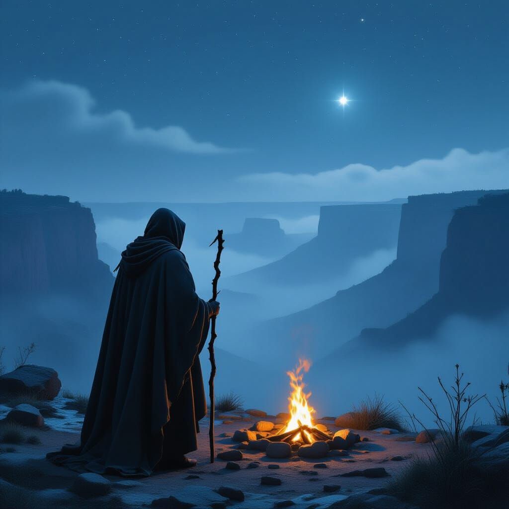 Traveler at Canyon's Edge in Cinematic Realism