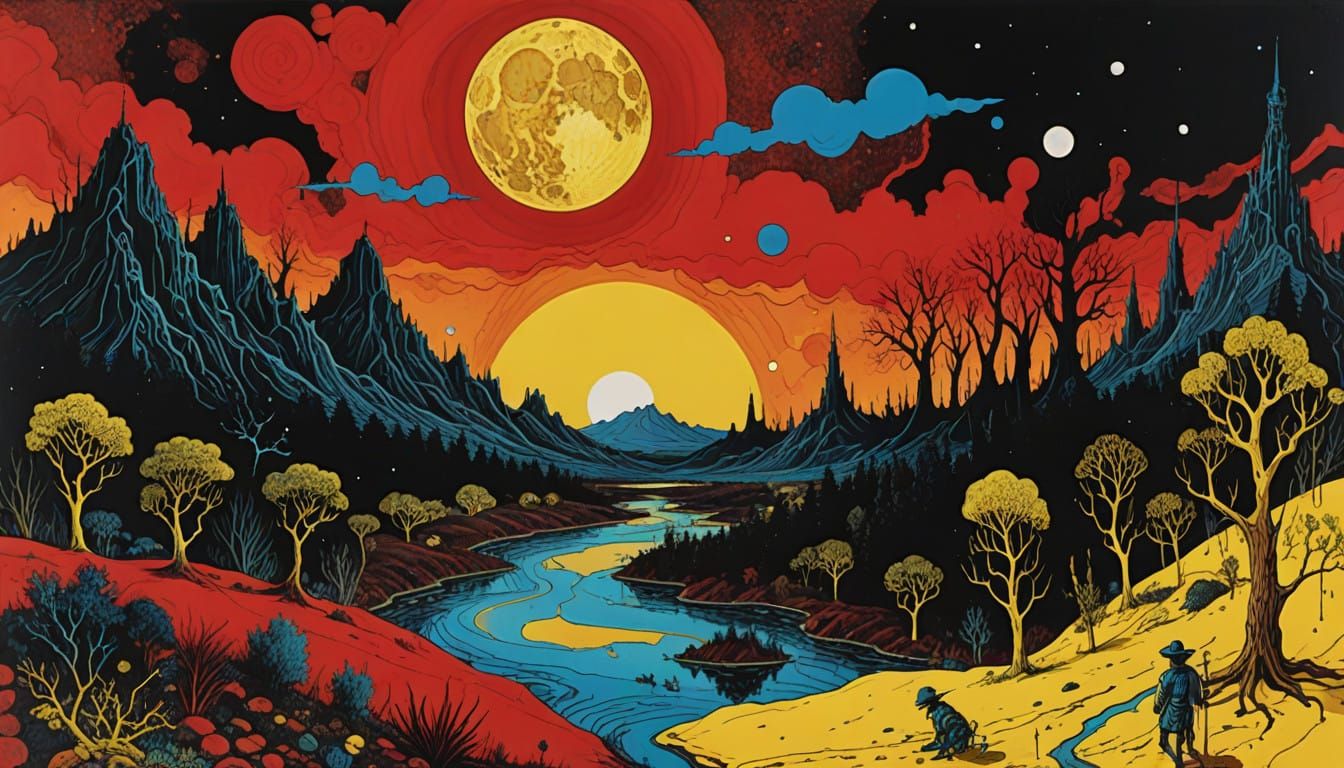 Surrealist Solarpunk Forestscape with Glowing Ink and Textil...