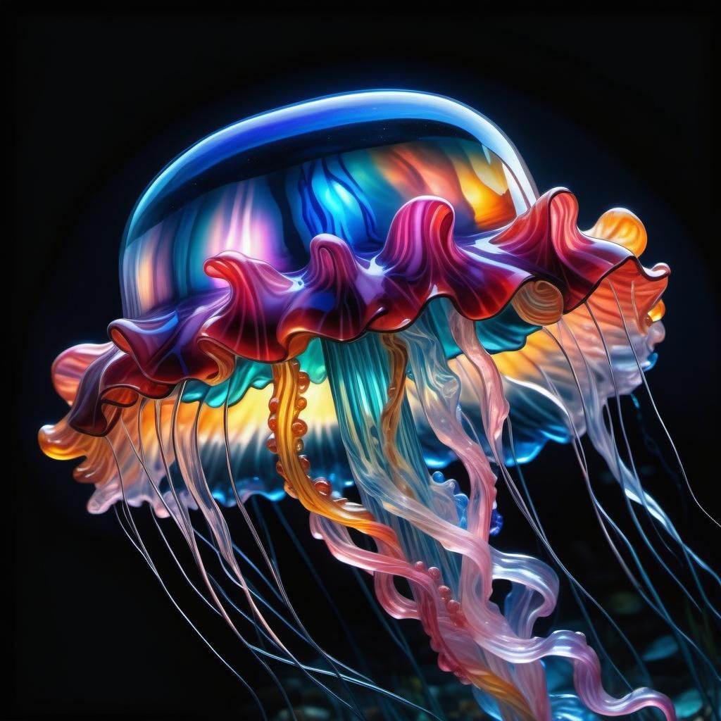 Stained Glass Jellyfish in Hyperdetailed Landscape Art