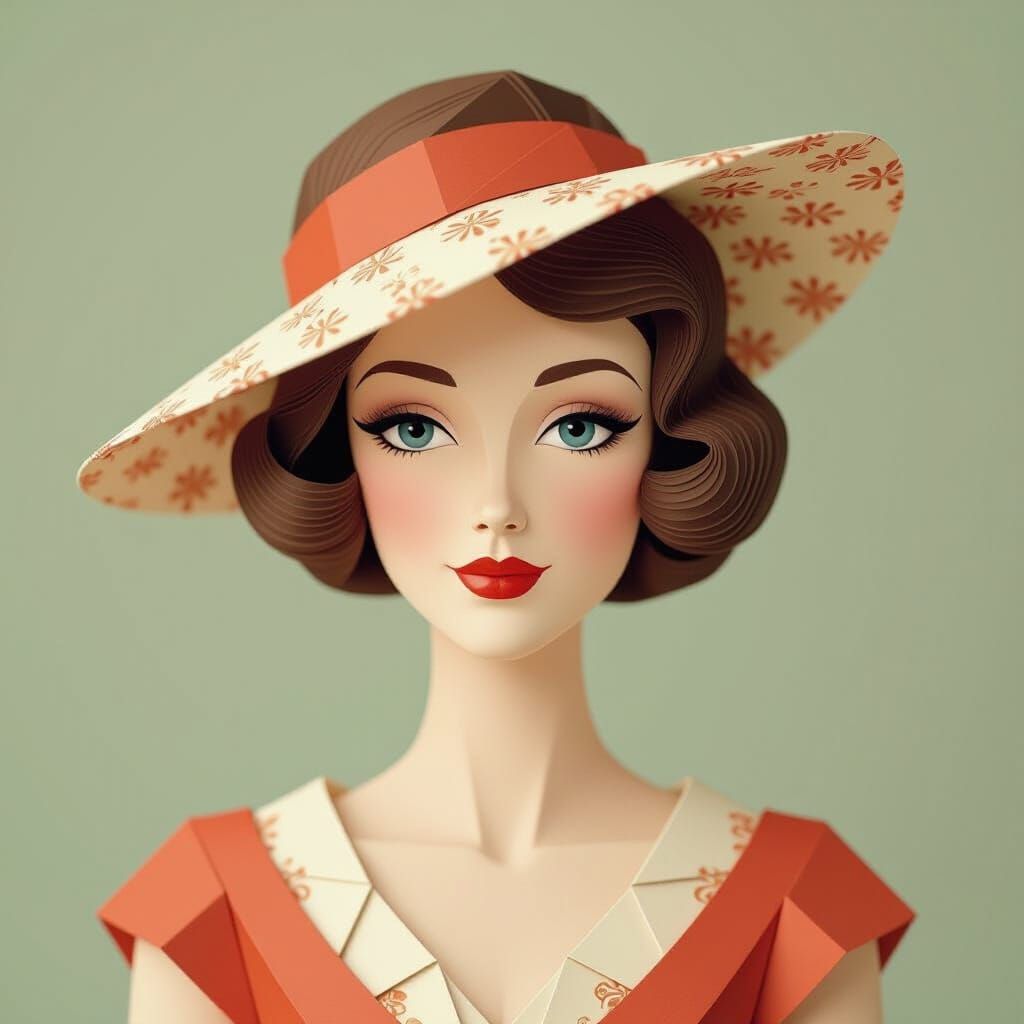 1930s Origami Flapper Woman Paper Doll