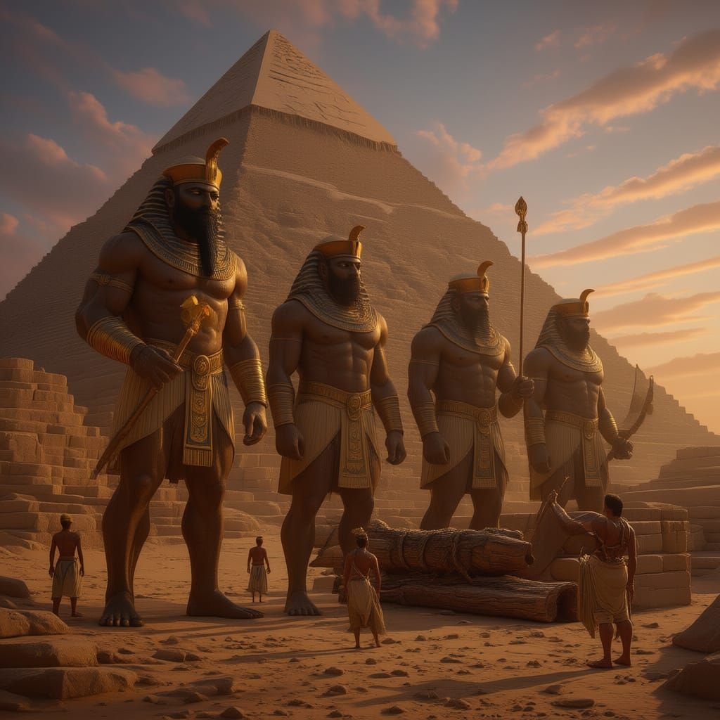 Pharaoh Commands Mythic Giants Building Giza Pyramid