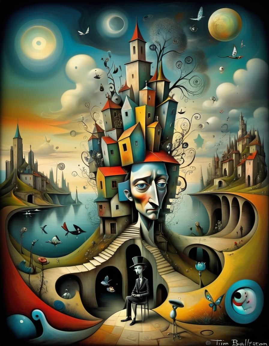 Surreal Cubist Dreamscape in Vibrant Colors