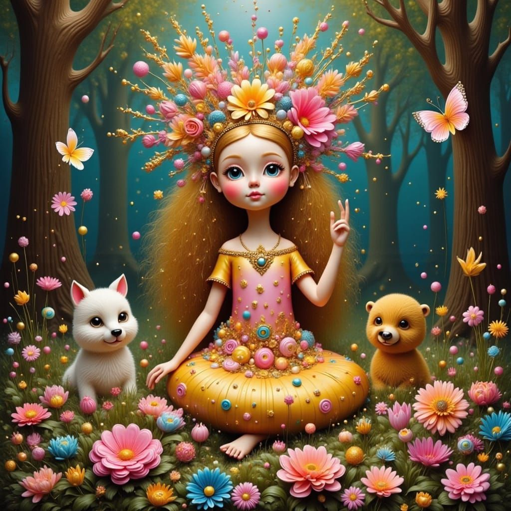 <lora:Viscose Fluidity:1.0> <lora:Gold and pink:1.0> forest-...