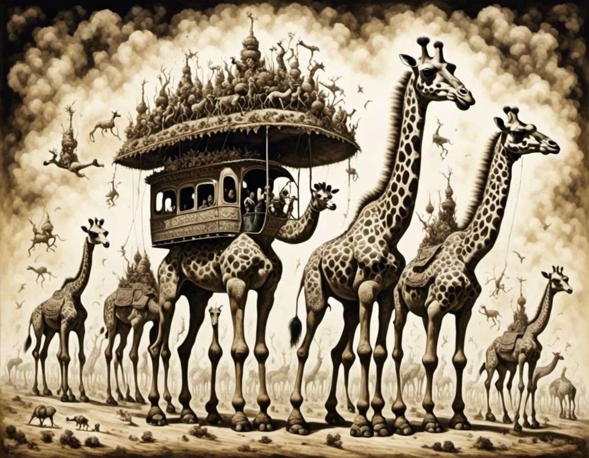 Surreal Fingerpunk Caravan in Ink Wash Style