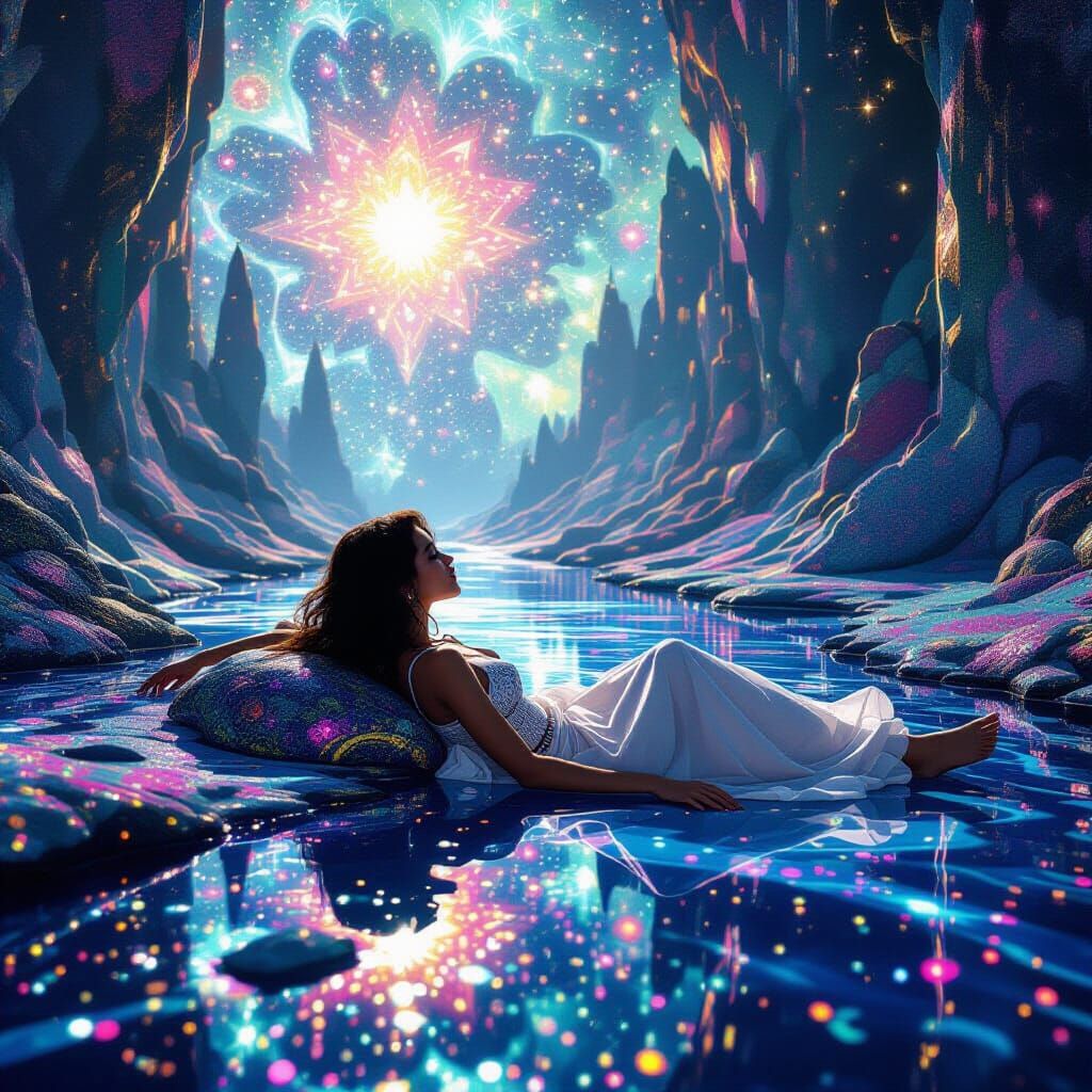 Dreamer in Psychedelic Lucid Dream Landscape