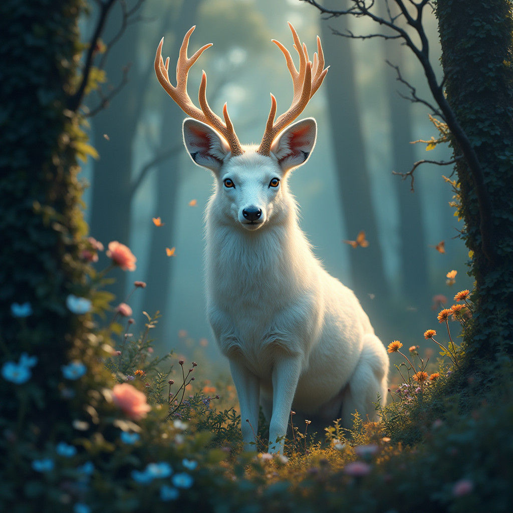 Enchanted White Lynx in Magical Forest