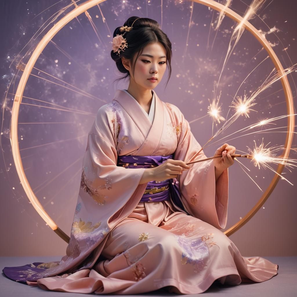 Concept art. Medium shot. A Japanese woman in traditional dr...