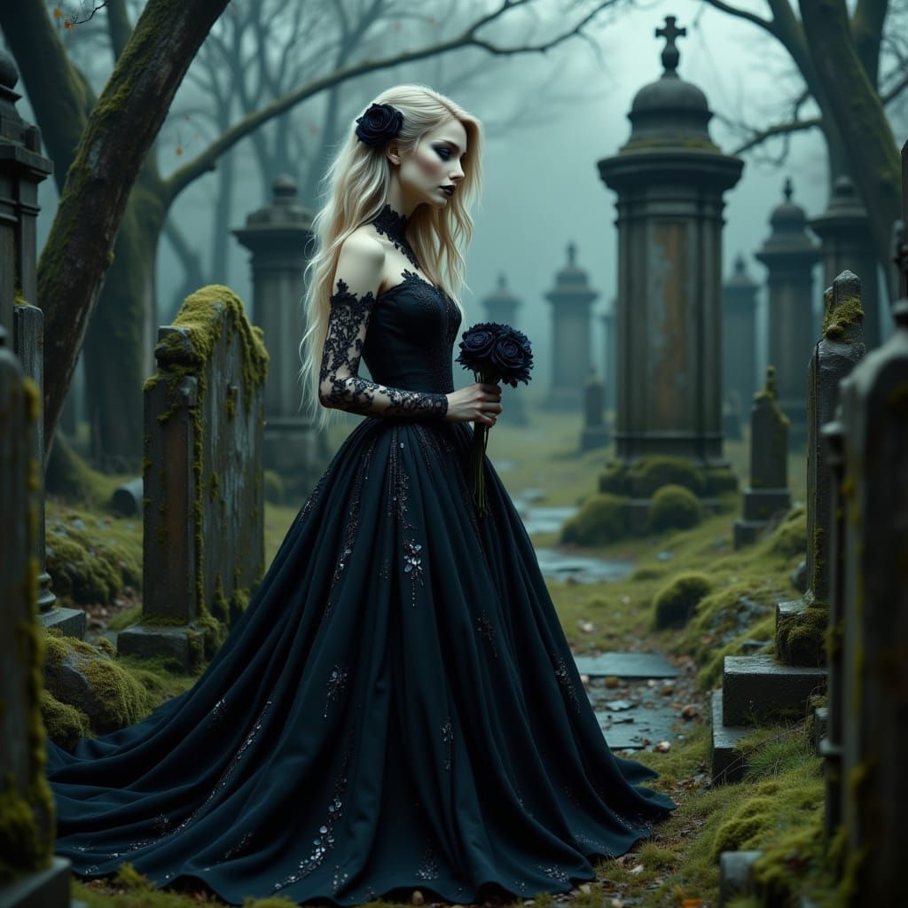 Gothic Bride in Moonlit Cemetery