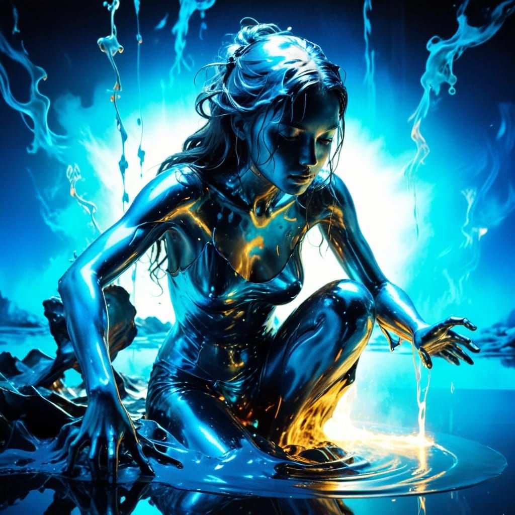 Girl's Silhouette Rising from Molten Metal