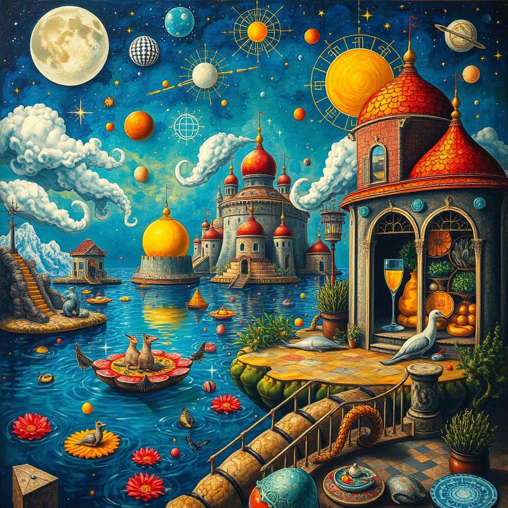 Psychedelic Floating City in Sacred Geometry Art