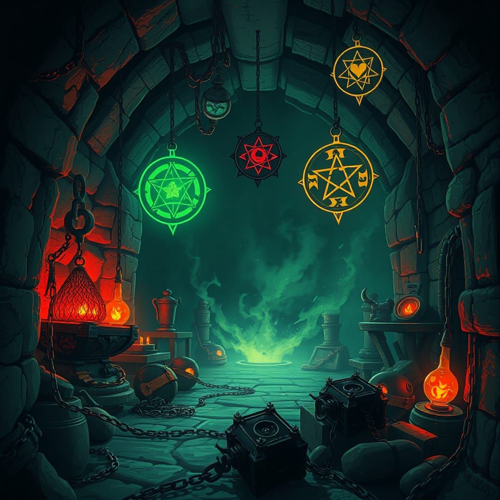 Forbidden Vault of Magical Treasure with Cursed Artifacts