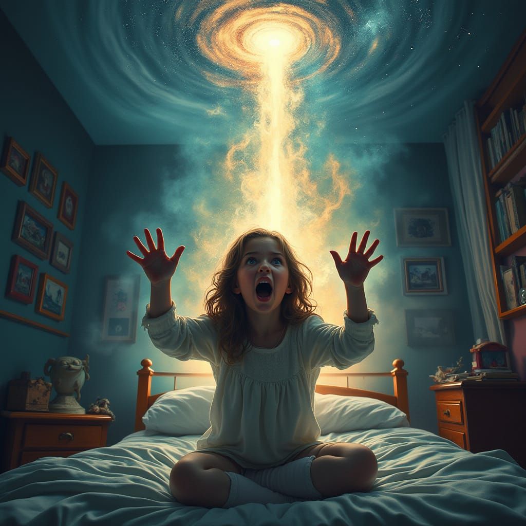 Frightened Girl Defends Against Poltergeist Portal