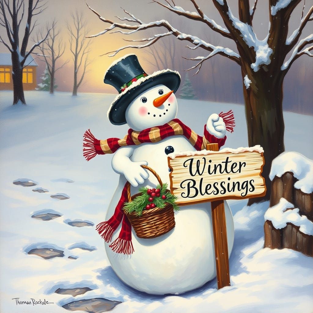 Warmly Lit Snowman Carries Winter Blessings with a Basket
