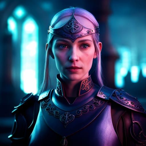 Medieval Girl in Armor in Ancient Village