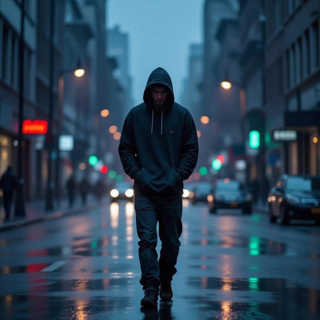 Rainy Cityscape: A Cyberpunk Vision of Solitude