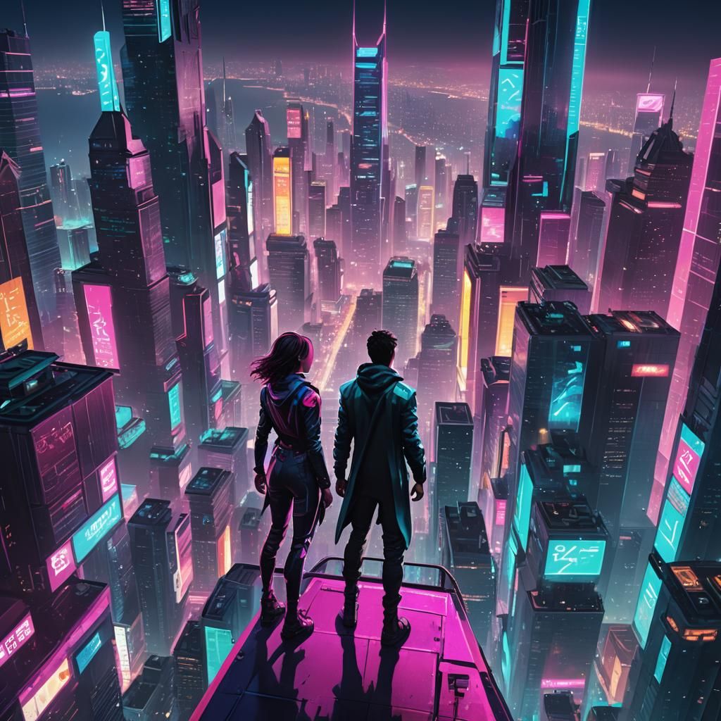 Neon Cityscape Concept Art in Trending Artstation Style