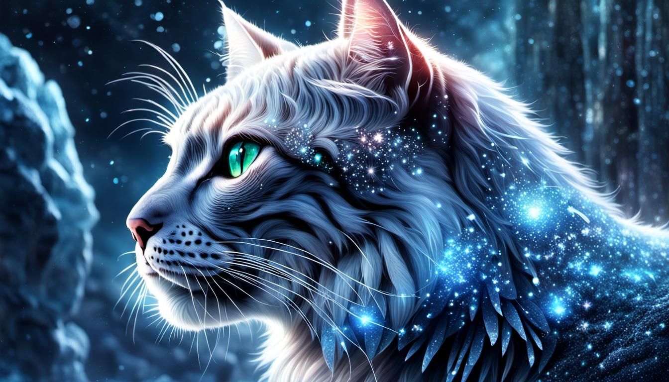 Stardust Ice Cat: Enchanting Digital Matte Painting