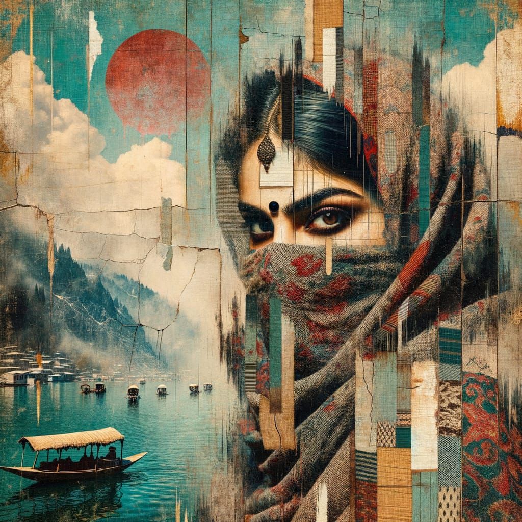 Intense Gaze: Cubist Portrait with Glitch Art Aesthetic