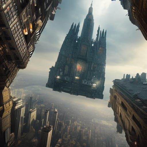 Epic Upside Down City Digital Matte Painting