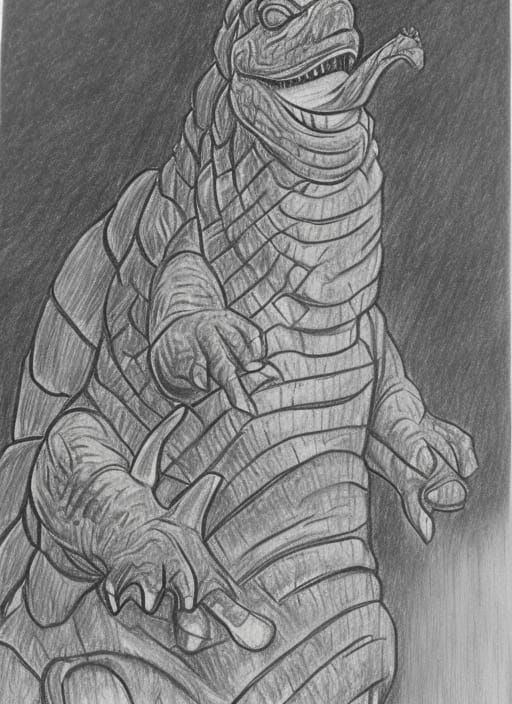 Godzilla as a Chinese God: Pencil Drawing
