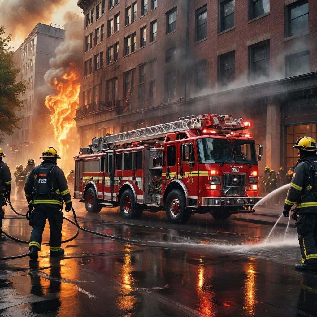 Fire Engine 51 Fights Building Fire: Digital Art