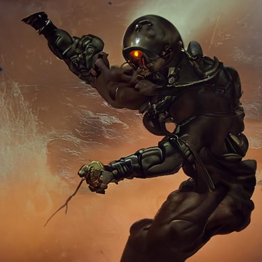 Futuristic Soldier Punching in Hyperrealism Style