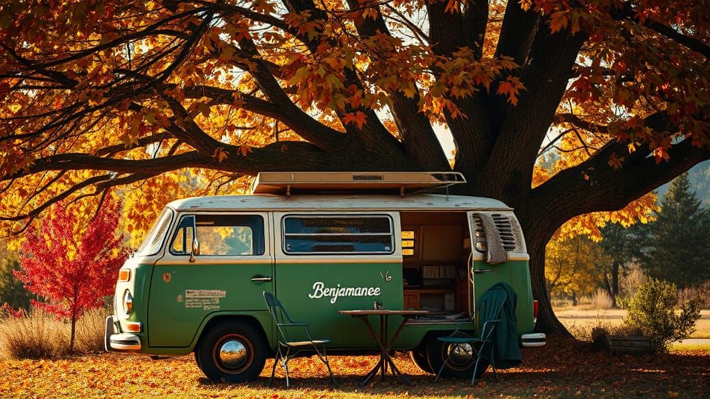 Autumnal Volkswagen Van Road Trip Scene