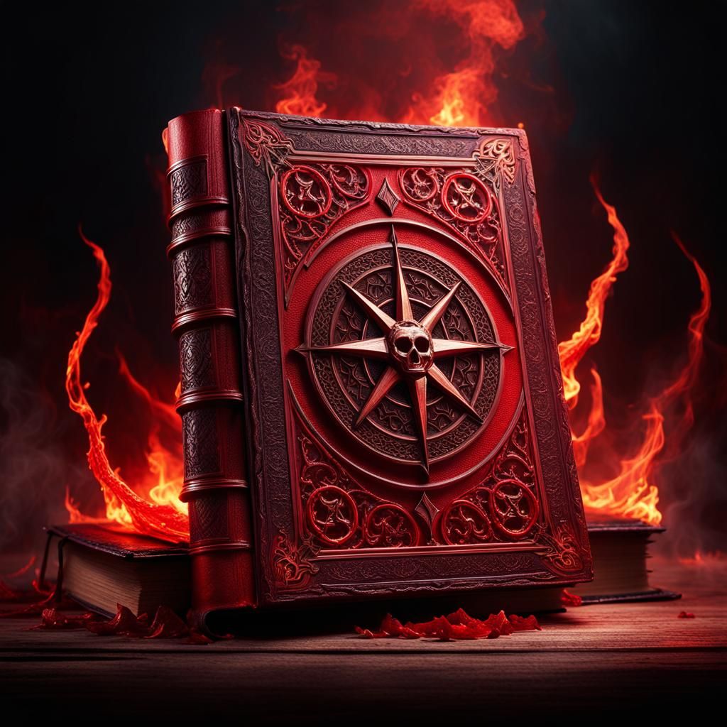 Epic Satanic Book Covered in Bloody Red Haze