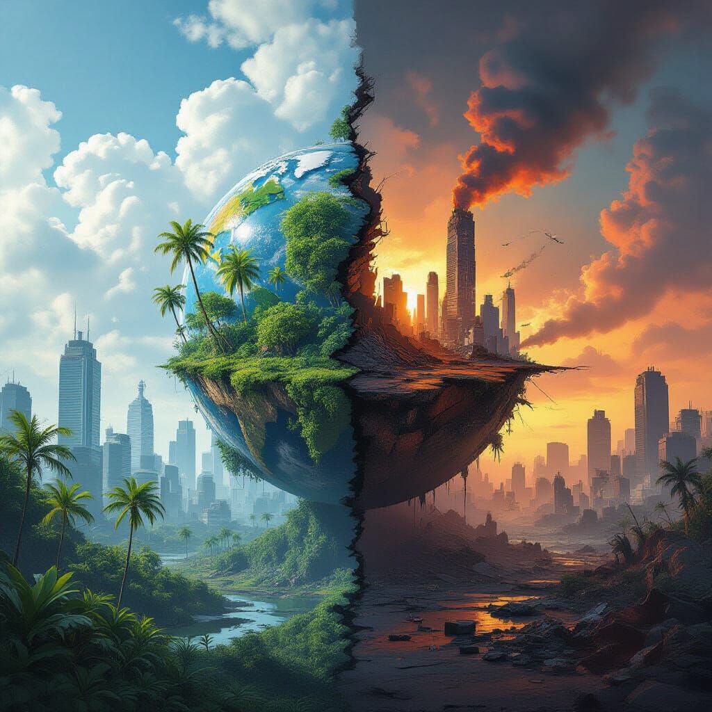 Dual-Nature Planet: Lush Life vs. Dystopian Ruins