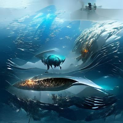Futuristic Giant Fish in Enormous Ocean