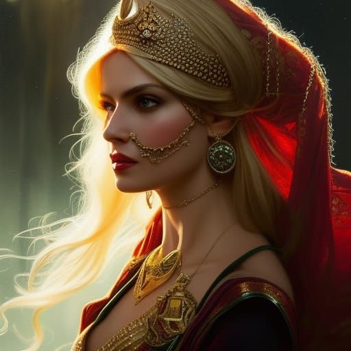 Bloody Blonde Queen with Dagger: Hyperdetailed Art