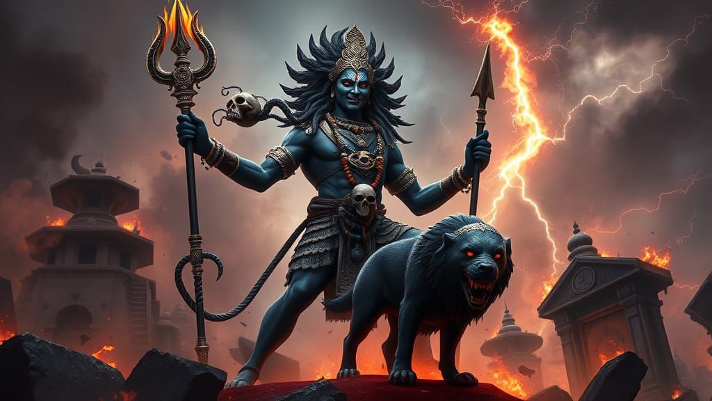 Divine Guardian of Shiva, Standing Amidst Cosmic Storm