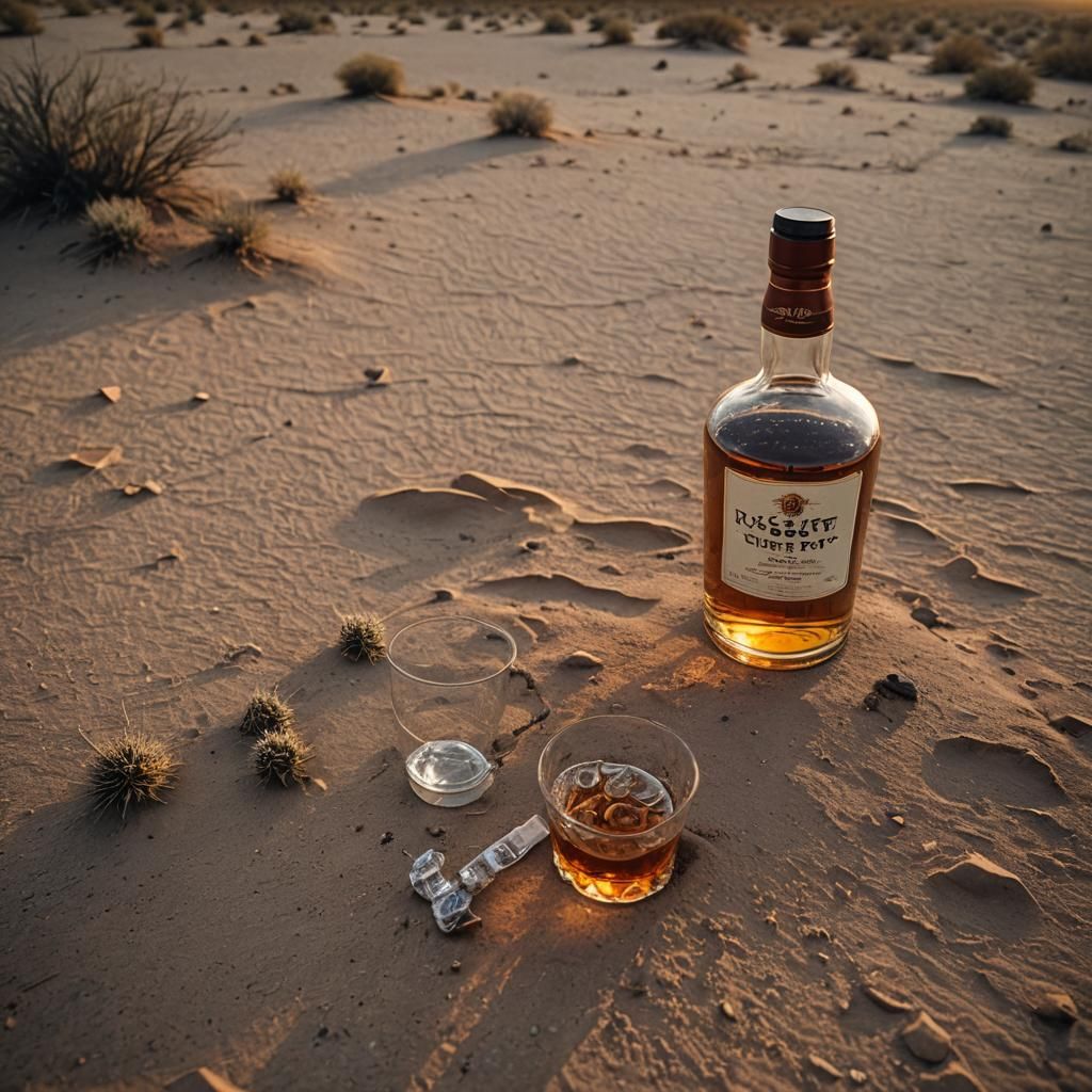 Whisky Bottle at Sunset in Cinematic Style