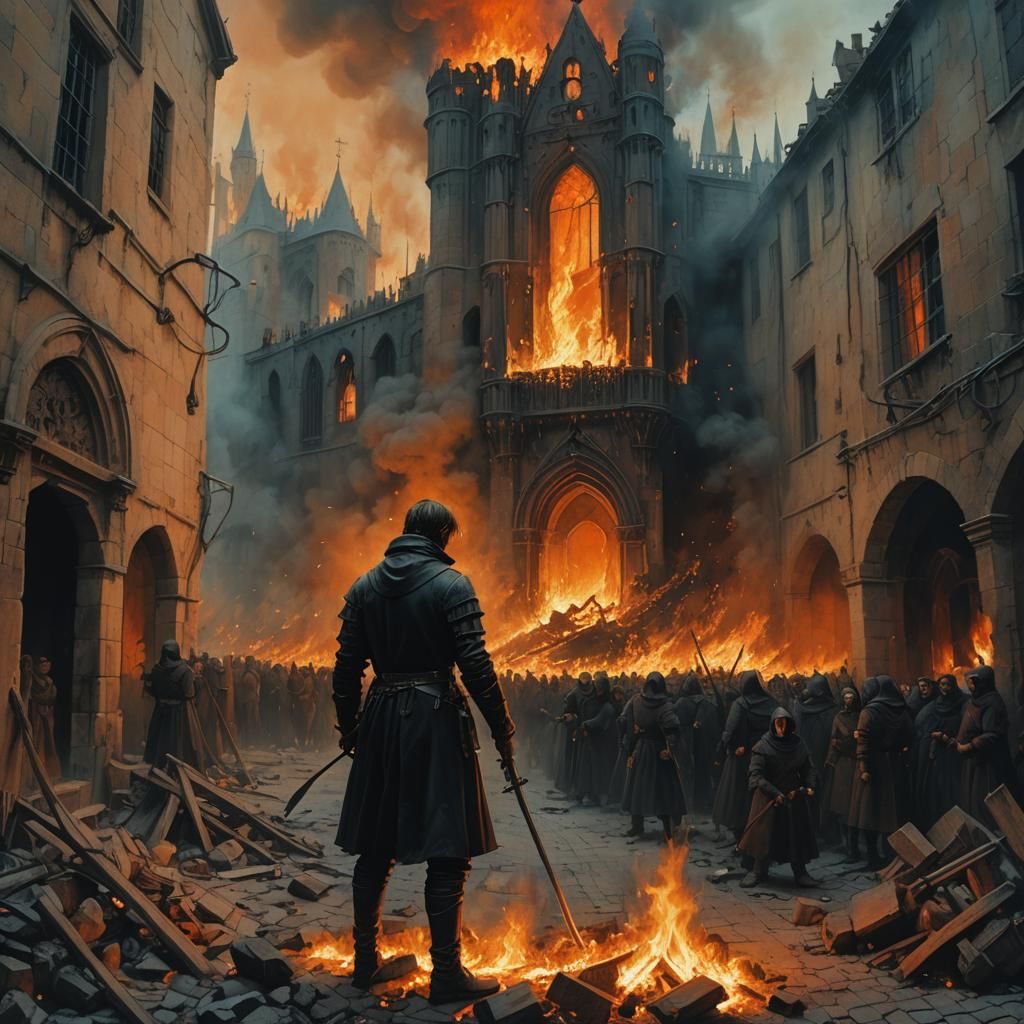 Man in Black Photographs Joan of Arc Burning