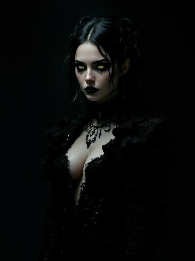 Gothic Fantasy Female Figure in Dark Studio