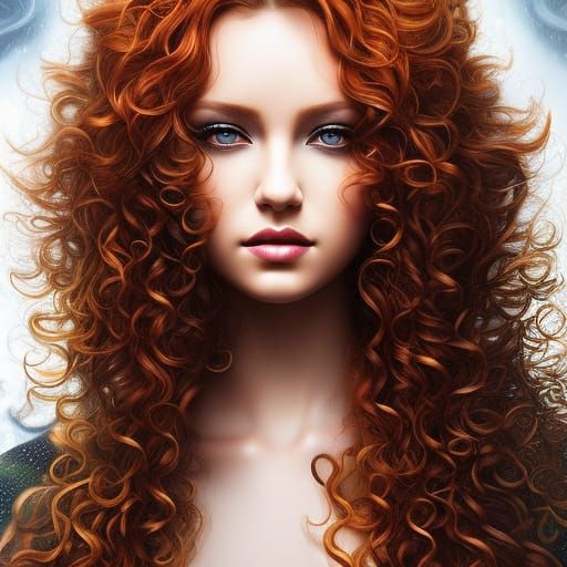 Ginger-Haired Beauty in Rain, Hyperdetailed Digital Art