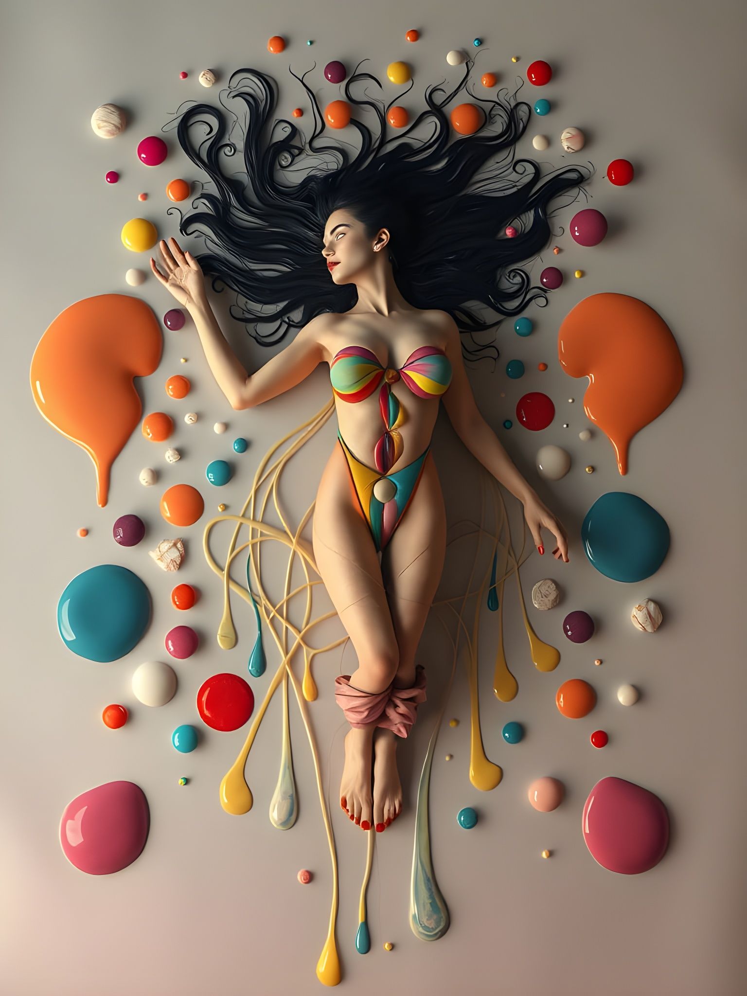 Surrealist Woman Transcends Reality in Melting Oil on Canvas