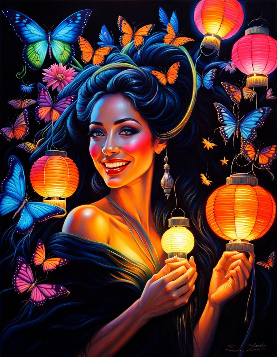 Neon Fairy Woman in Oil Painting Style