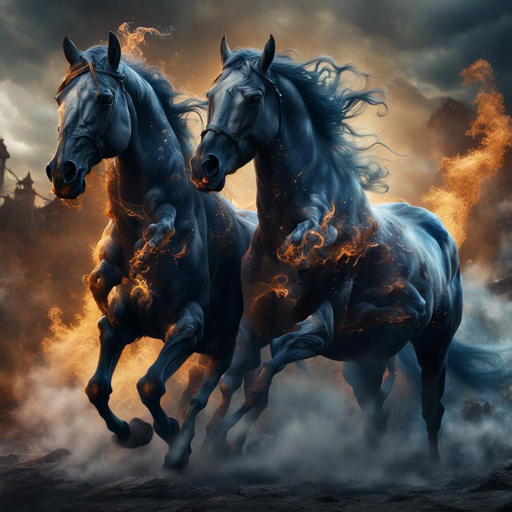 Smoke Horses Clash in Fantasy Concept Art