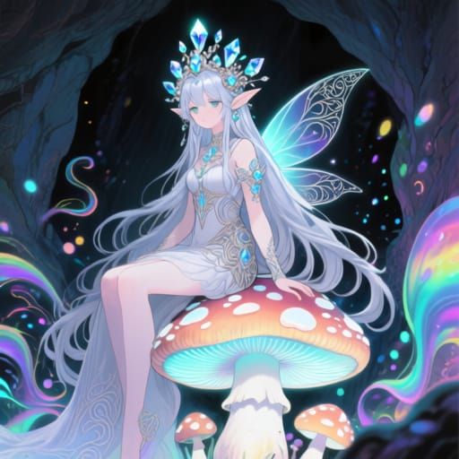 Ethereal Manga Fairy in Psychedelic Grotto, Auroracore Style