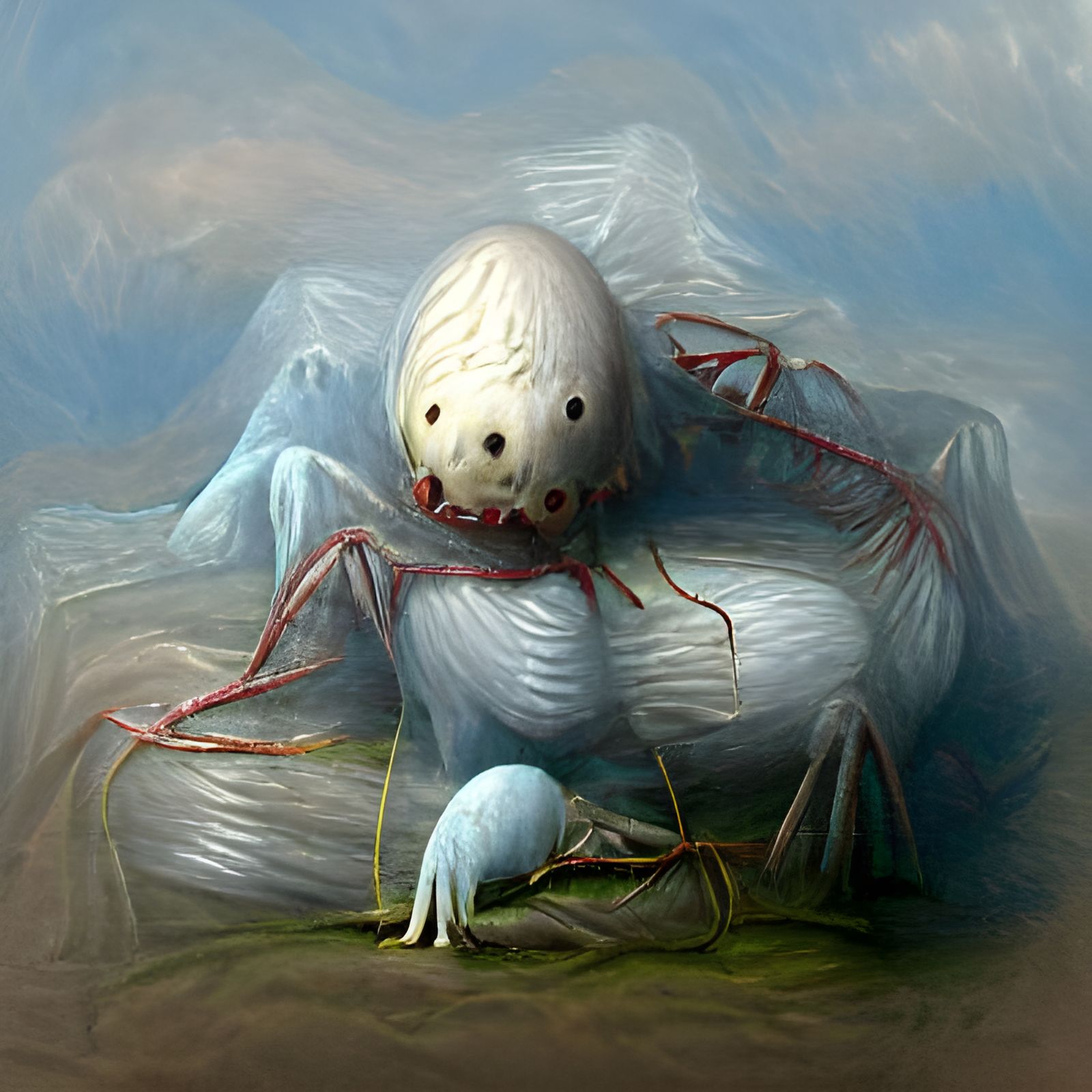 Nightmarish String Creature with Half Face