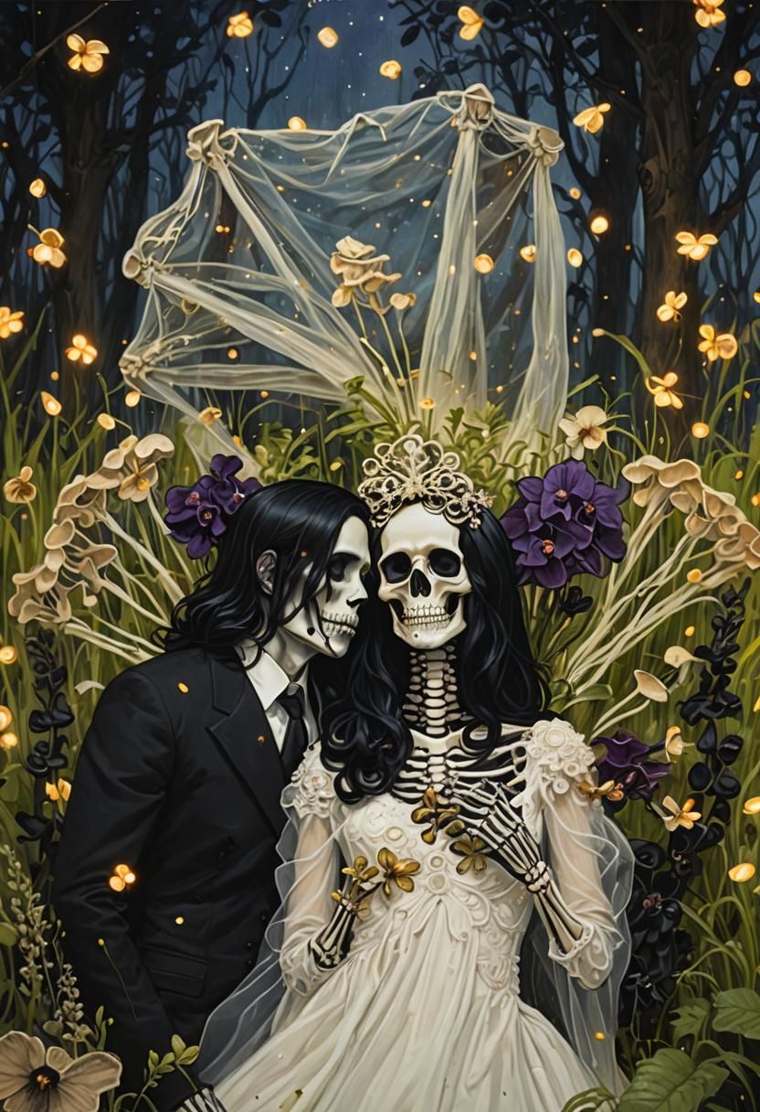Ethereal Skeleton Bride and Groom with Orchids
