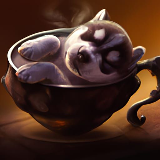 Sleeping Husky Puppy Portrait in Teacup