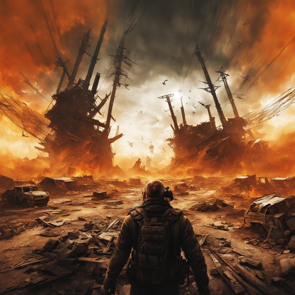 Cyberpunk Apocalypse Unfolds in Fiery Splendor