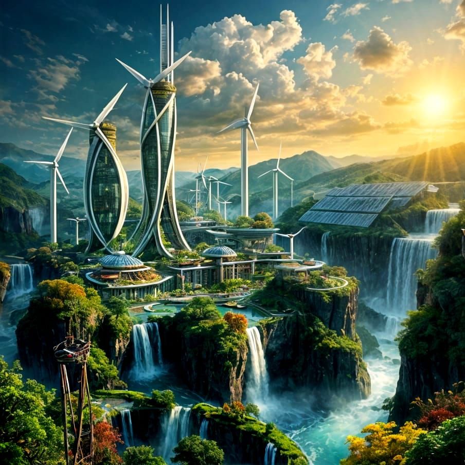 Eco-Friendly Futuristic Cityscape in Syd Mead Style