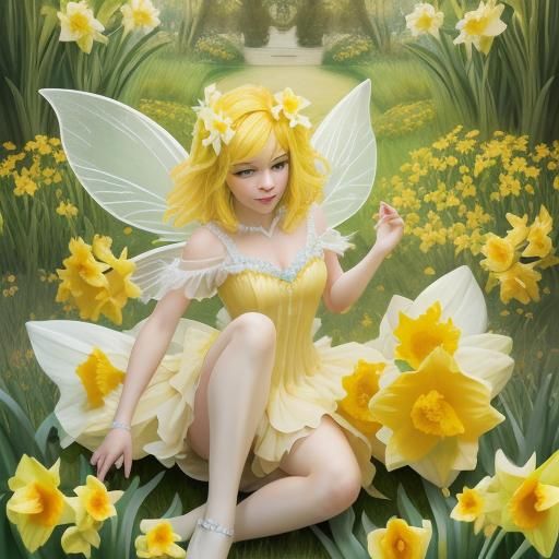 Whimsical Daffodil Fairy in Fantasy Setting