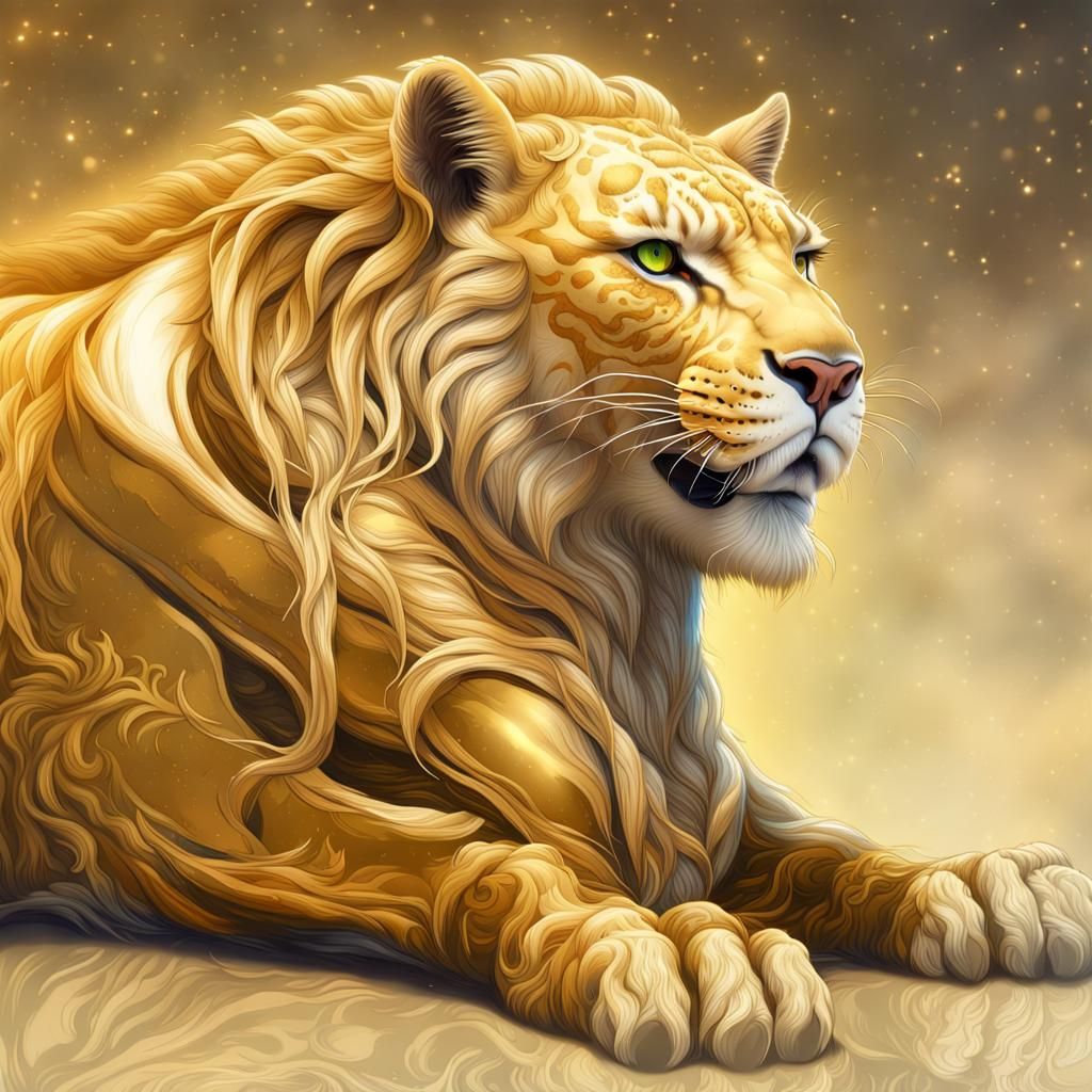 Golden Liger with Intricate Details and Nebula