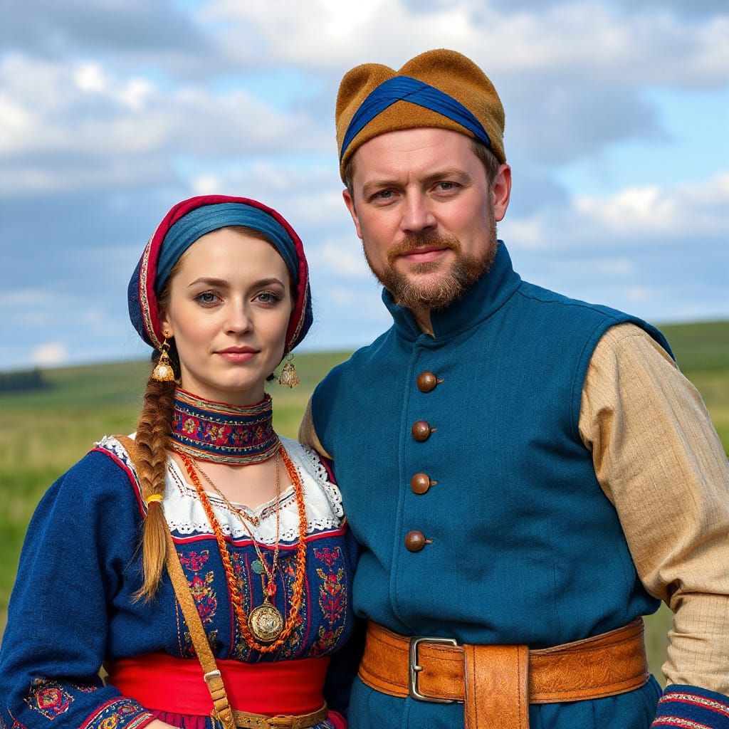 Traditional Lappish Couple in Blue National Costume
