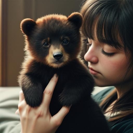 Bear Petting Kitten: Cinematic Film Still