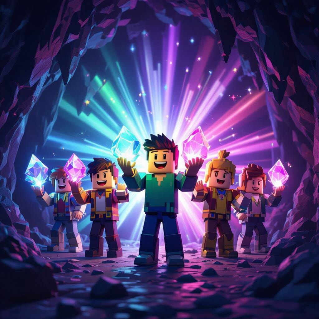 Roblox Characters Explore Cave With Glowing Crystal